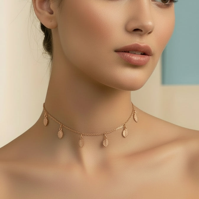 Elegant Rose Golden Leaf Charm Necklace